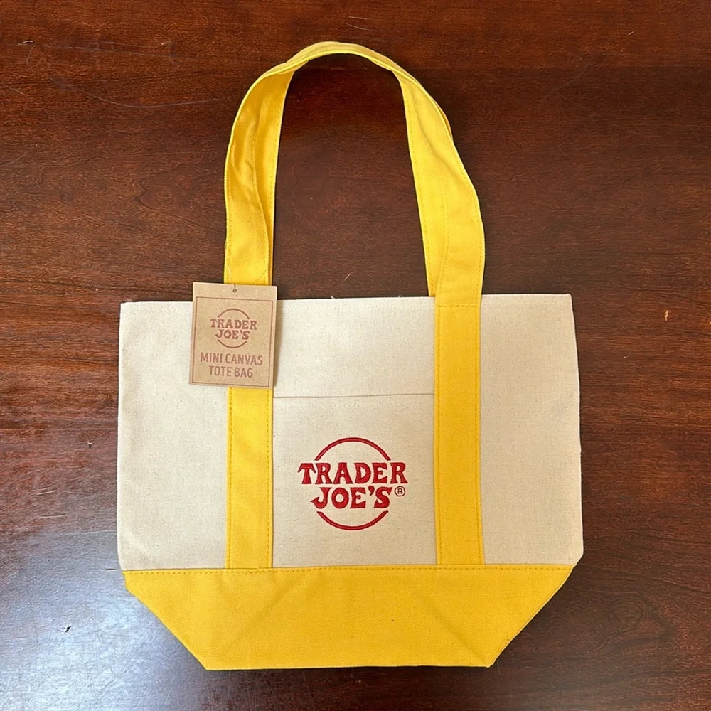 Trader Joe'S | Bags | Nwt Trader Joes Canvas Mini Tote Bag Yellow